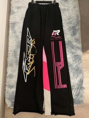 Baggy Wide-Leg Pink Gray Black Sweatpants Sweats size 36